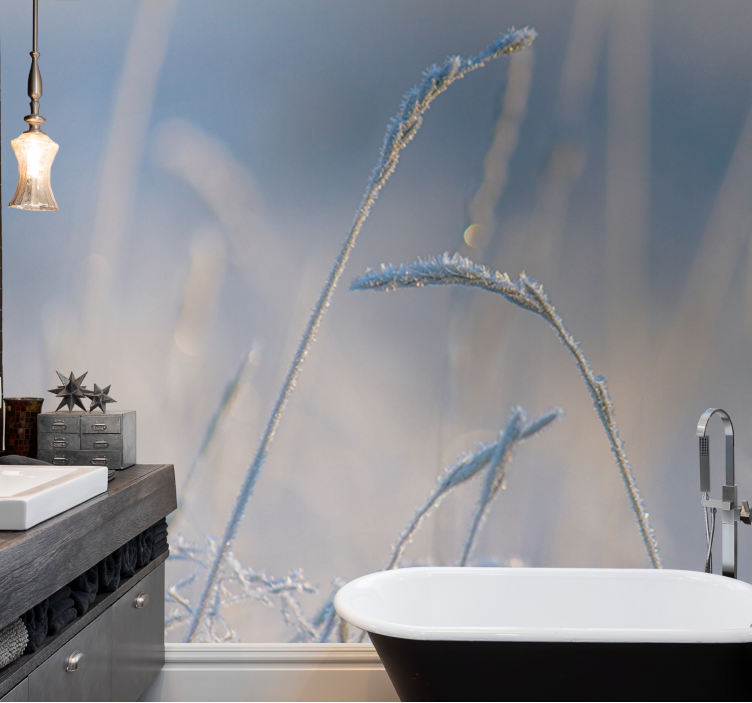Nature wall mural frosty grass tips - TenStickers