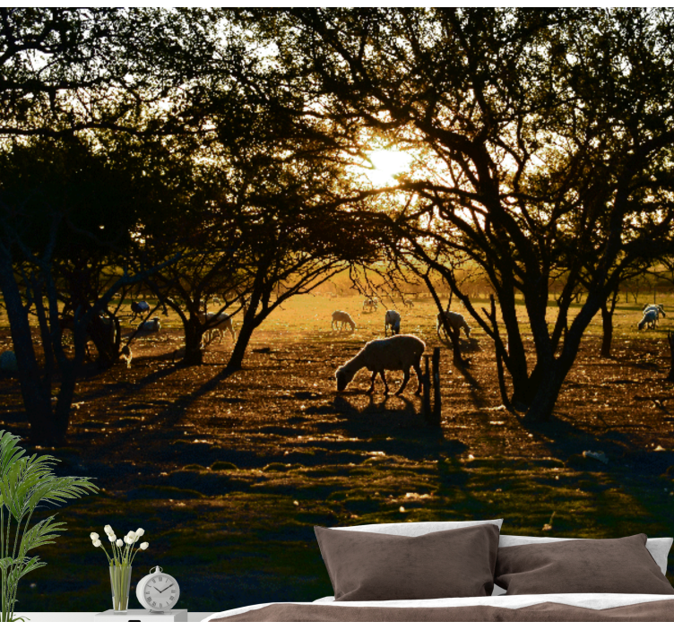 Nature wall mural golden sunset grazing - TenStickers