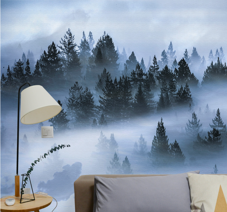 Nature wall mural hazy evergreen forest - TenStickers