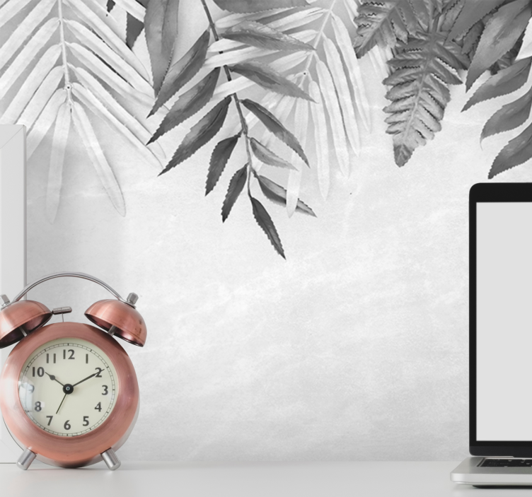 Nature wall mural monochrome leaf designs - TenStickers