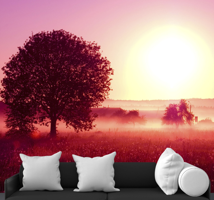 Nature wall mural silhouetted tree sunset - TenStickers