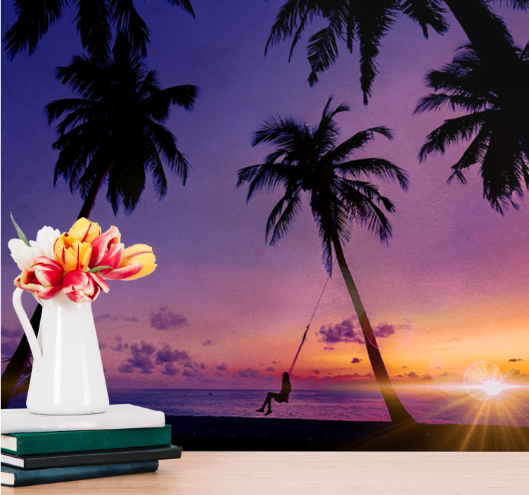 Nature wall mural sunset swinging palm - TenStickers