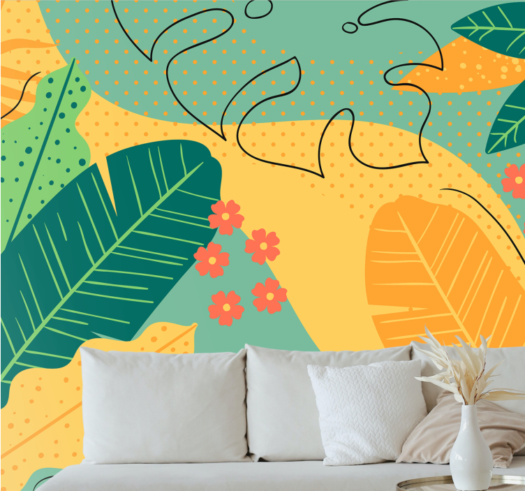 Nature wall mural tropical leaf decoration - TenStickers