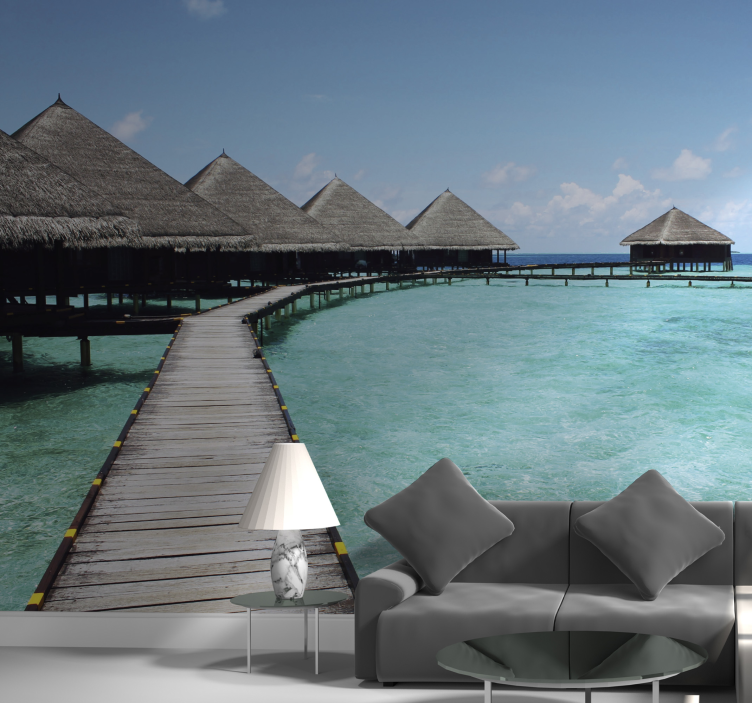 Nature wall mural tropical water bungalows - TenStickers
