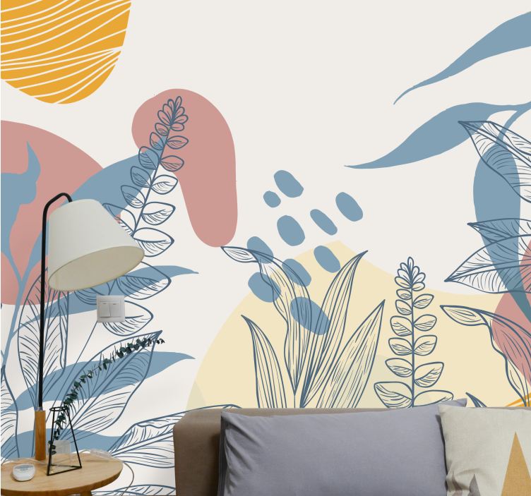 Nature wall mural with stylized plant design - TenStickers