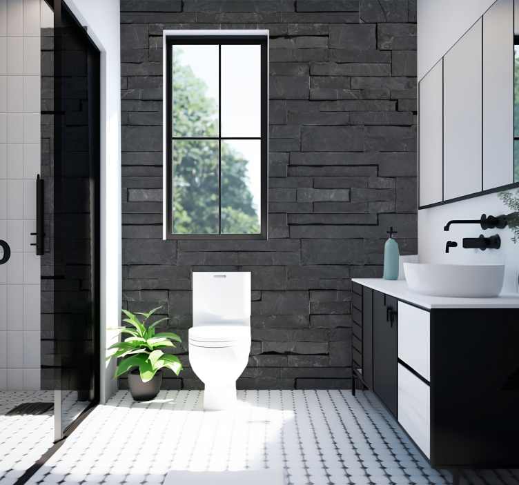 Black brick texture wall mural - TenStickers