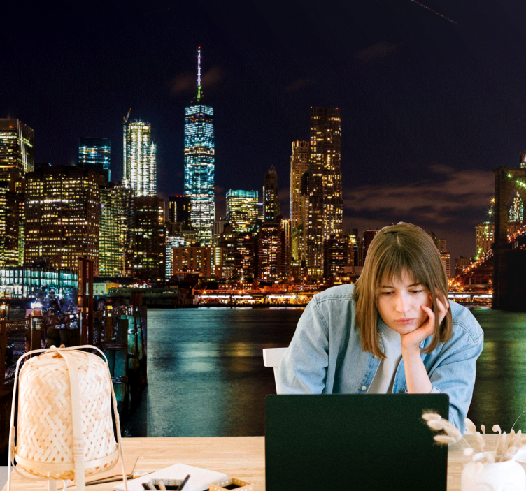 New york wall mural manhattan nightscape - TenStickers