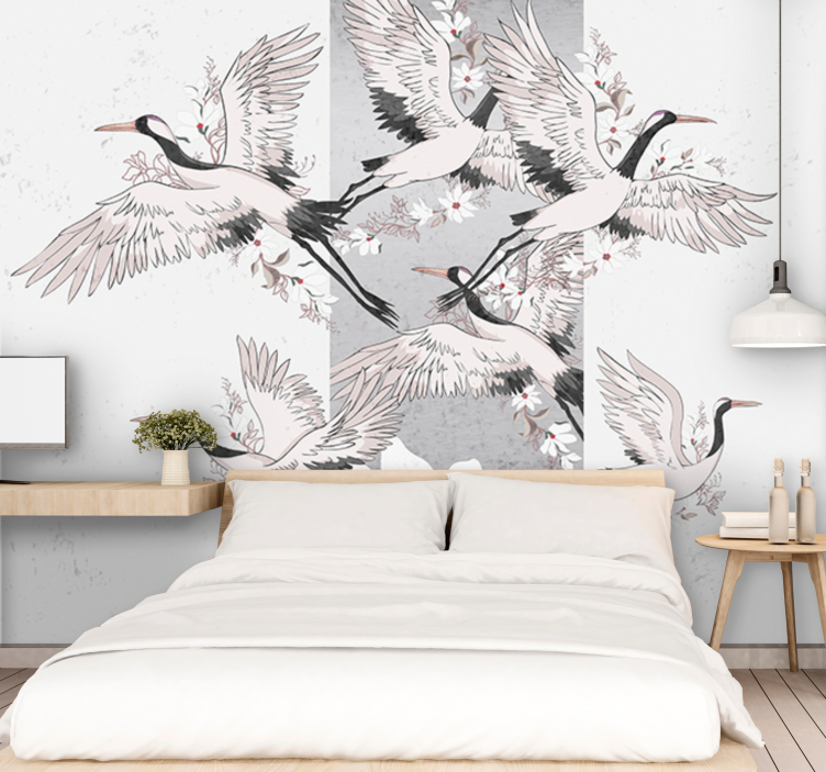 Oriental bird art-stripe living room wall mural - TenStickers