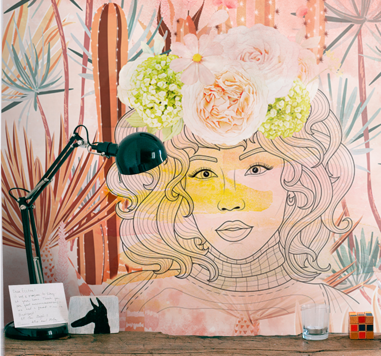 Painting mural floral portrait artwork - TenStickers