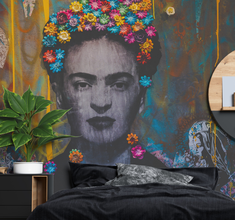 Painting mural frida floral portrait - TenStickers