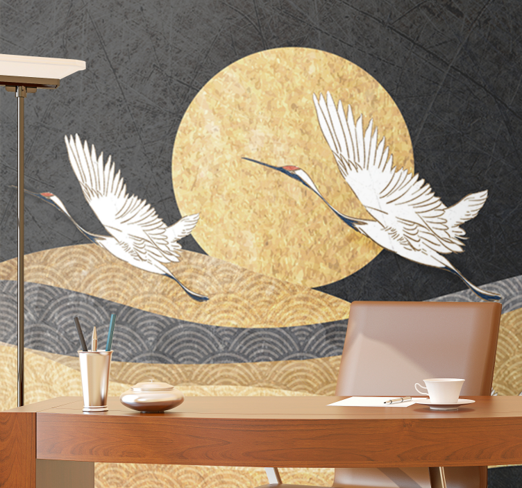 People wall mural cranes flying in the moon - TenStickers