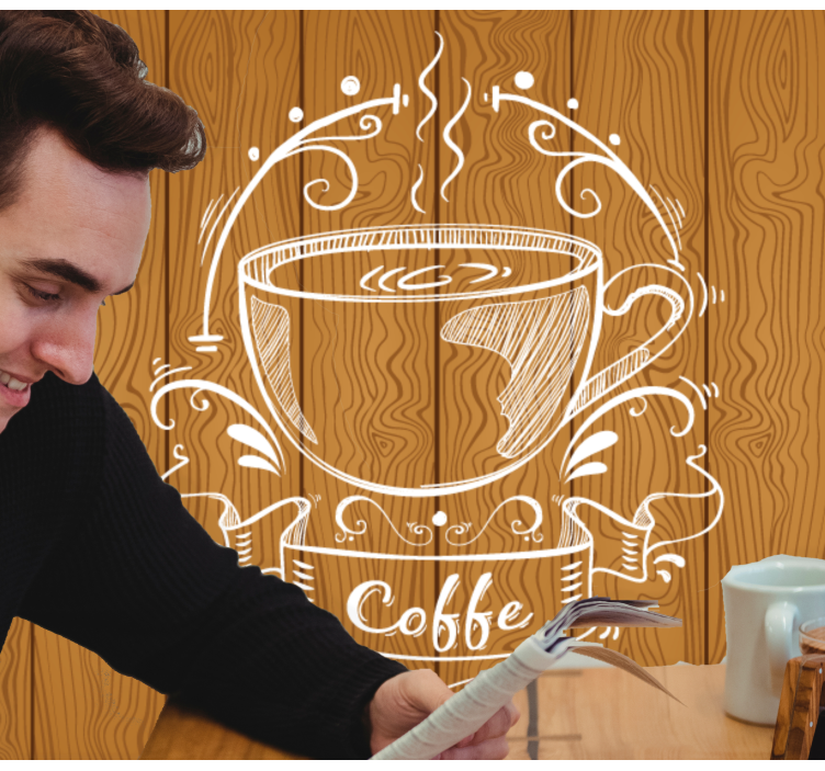 Phrase wall mural coffee cup artwork - TenStickers