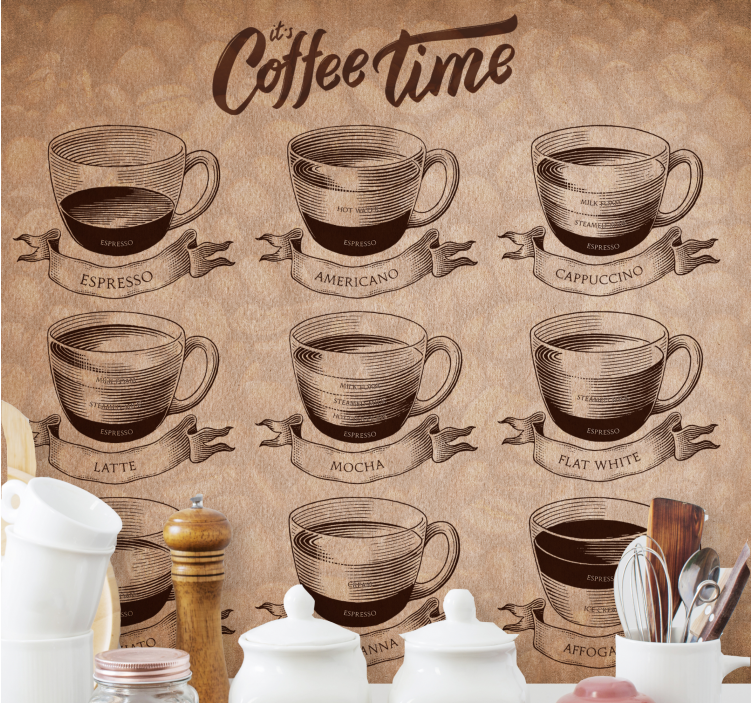 Phrase wall mural coffee time drink choices - TenStickers