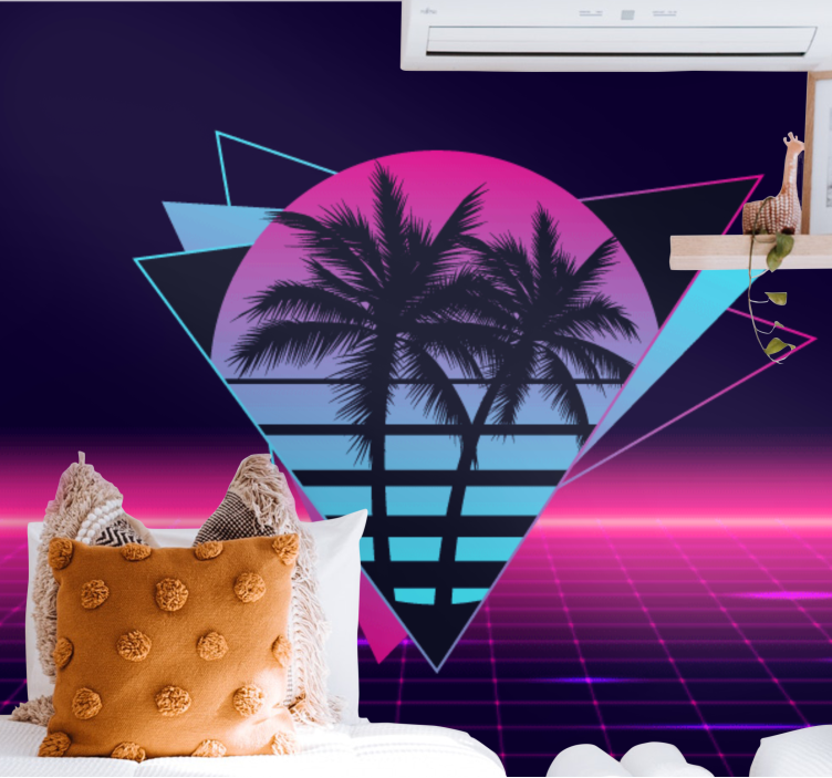 Phrase wall mural retro palm geometry - TenStickers