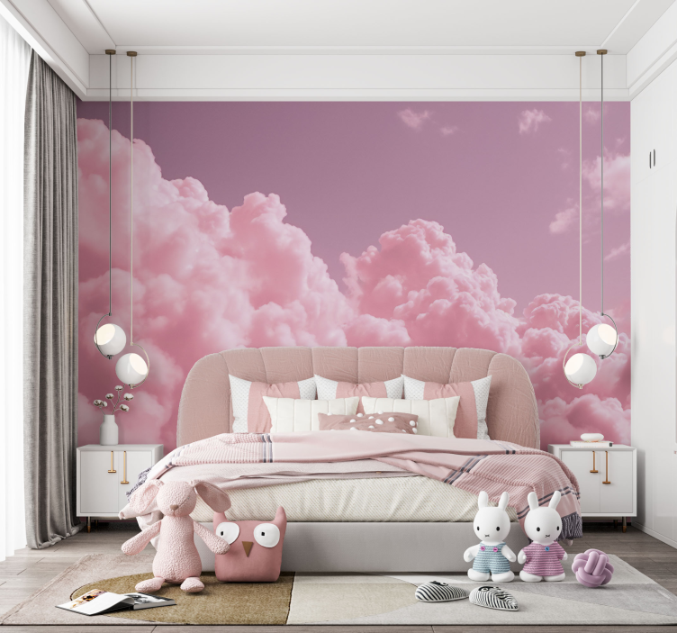 Pink fluffy clouds Kids wallpaper - TenStickers