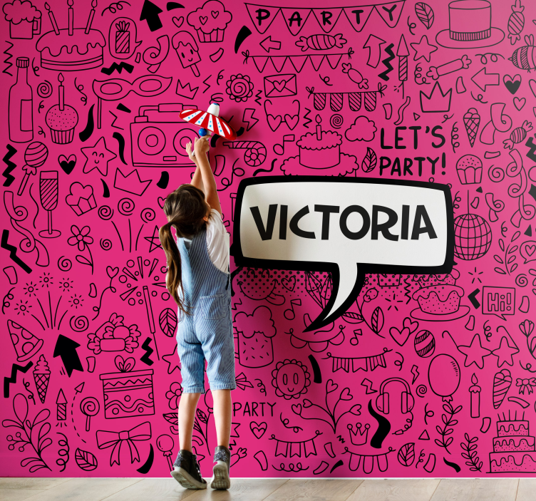 Pink personalised doodle  custom wall mural - TenStickers