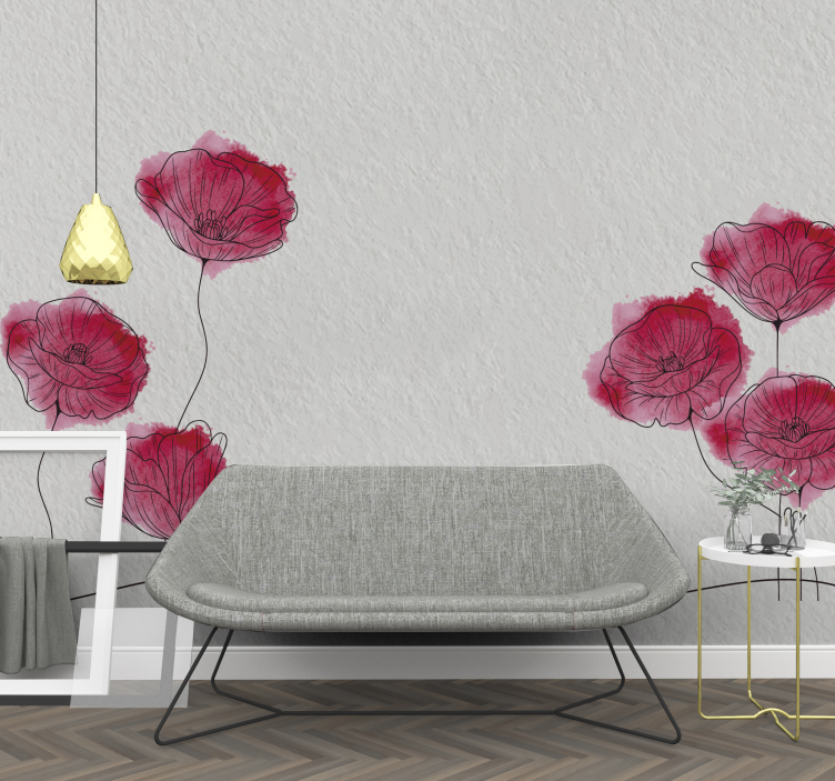 Poppy wall mural delicate poppy flowers - TenStickers