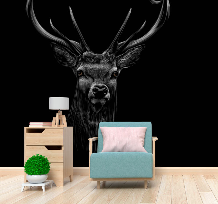 Posh Stag black wall mural - TenStickers