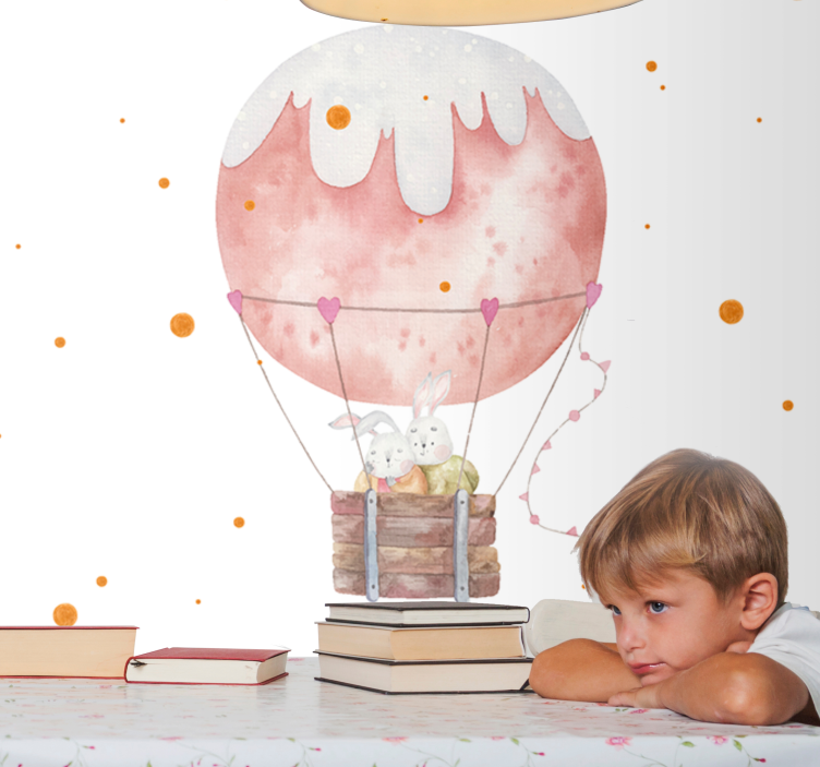 Romantic wall mural bunny balloon journey - TenStickers