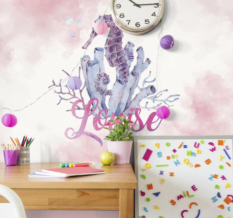 Romantic wall mural coral sea horse - TenStickers
