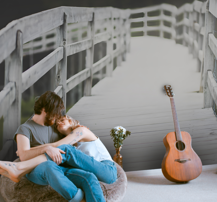 Romantic wall mural couple embracing serenity - TenStickers