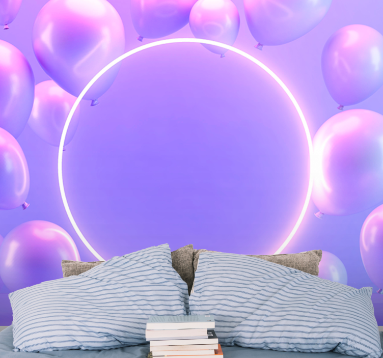 Romantic wall mural floating balloon circle - TenStickers
