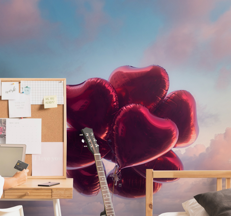 Romantic wall mural with heart-shaped balloons - TenStickers