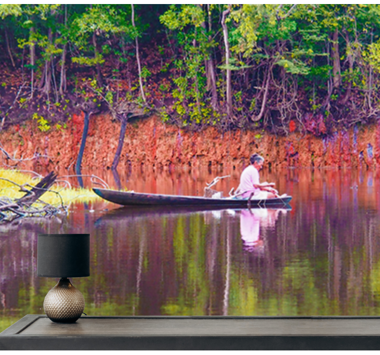 Serene Canoeing Scene landscape mural - TenStickers