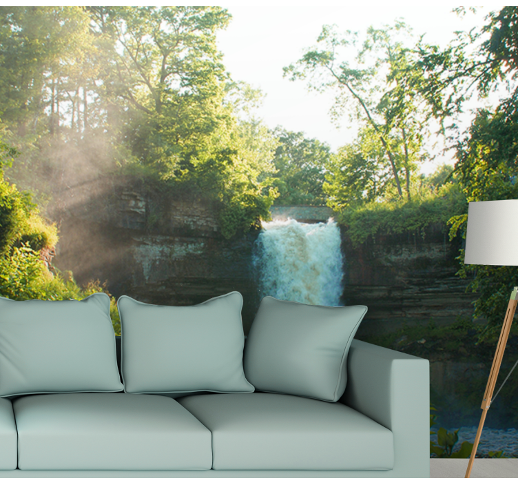Serene sunny view waterfall mural - TenStickers