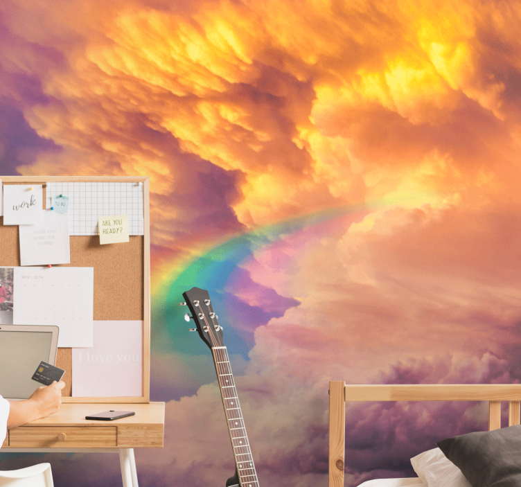 Sky wall mural majestic cloudscape rainbow - TenStickers