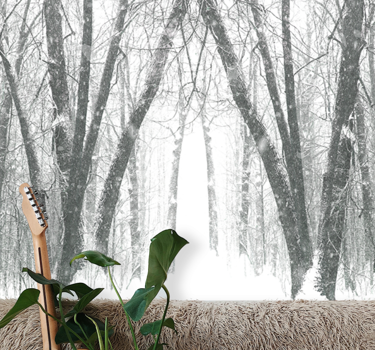 Snowy forest path forest wall mural - TenStickers