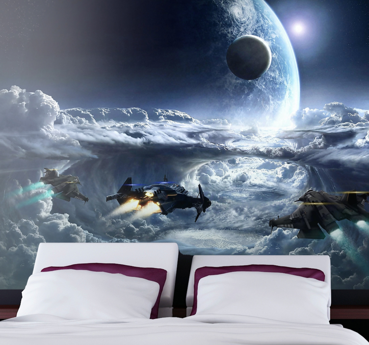 Space ships in action space wall mural - TenStickers