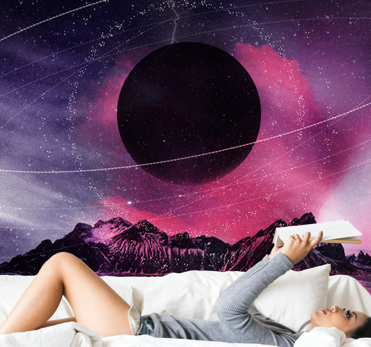 Space wall mural cosmic black planet - TenStickers