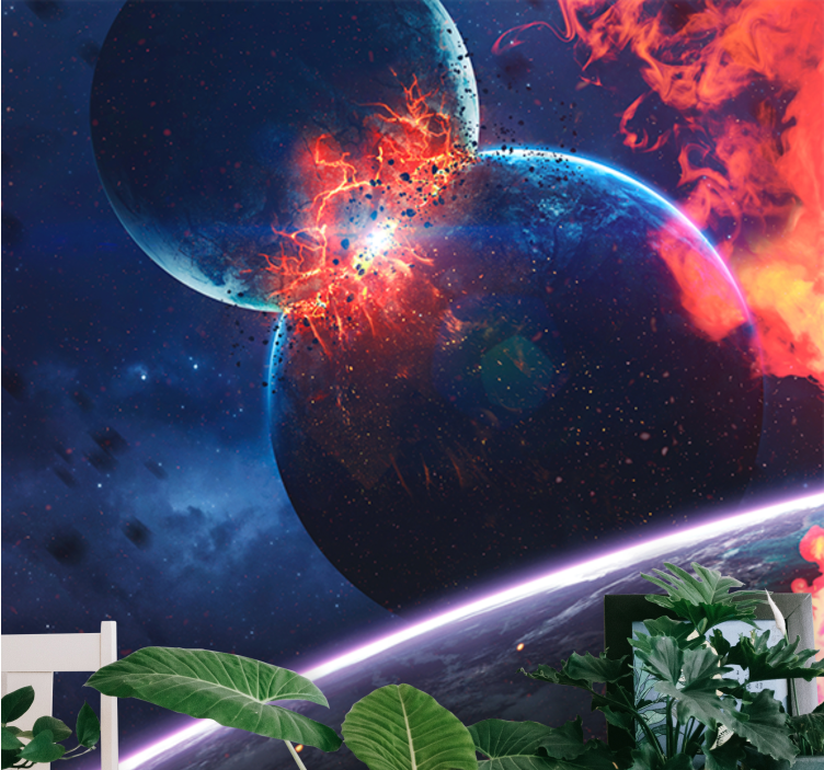 Space wall mural explosive cosmic collision - TenStickers