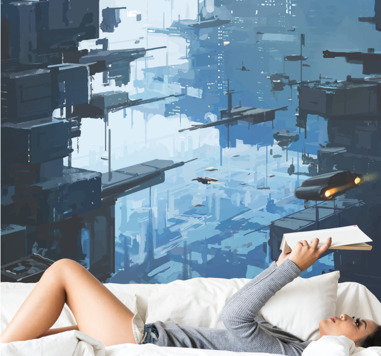 Space wall mural futuristic city landscape - TenStickers