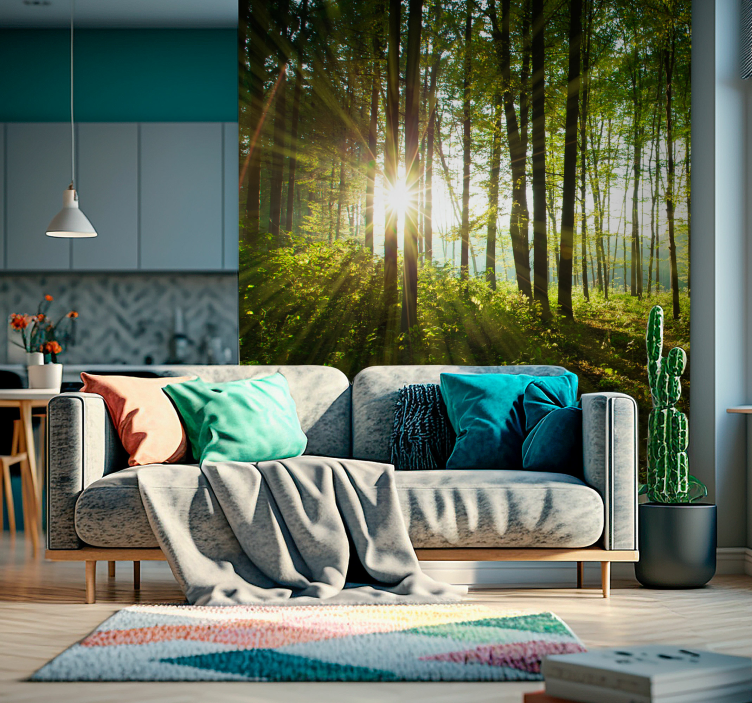 Sun through the trees Forest Wall Mural - TenStickers