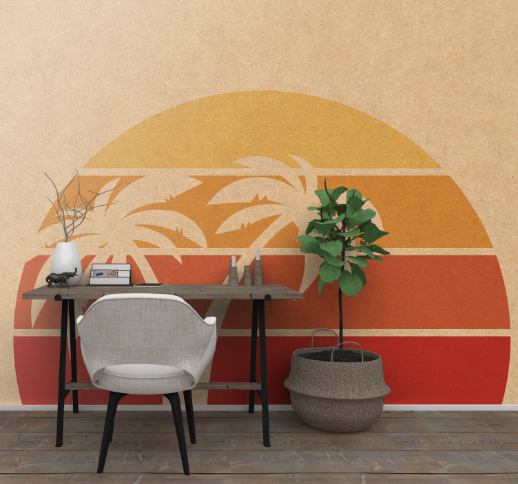 Sunset Palm Silhouette landscape mural - TenStickers