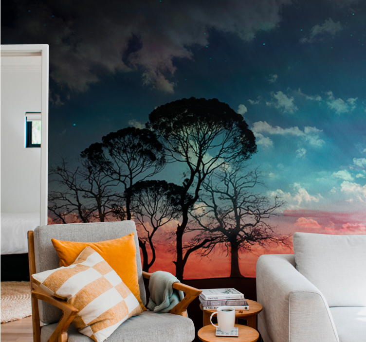 Tree wall mural silhouette tree sunset - TenStickers