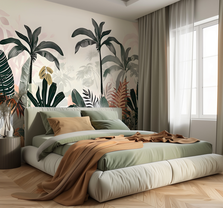 Tropical big leaves nature wall mural - TenStickers