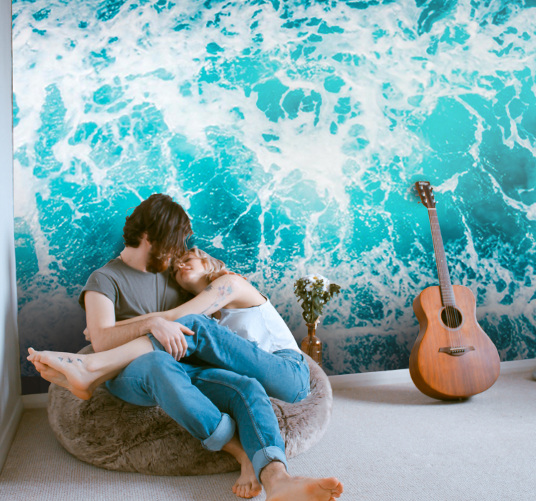 Under the sea mural couple embracing waves - TenStickers