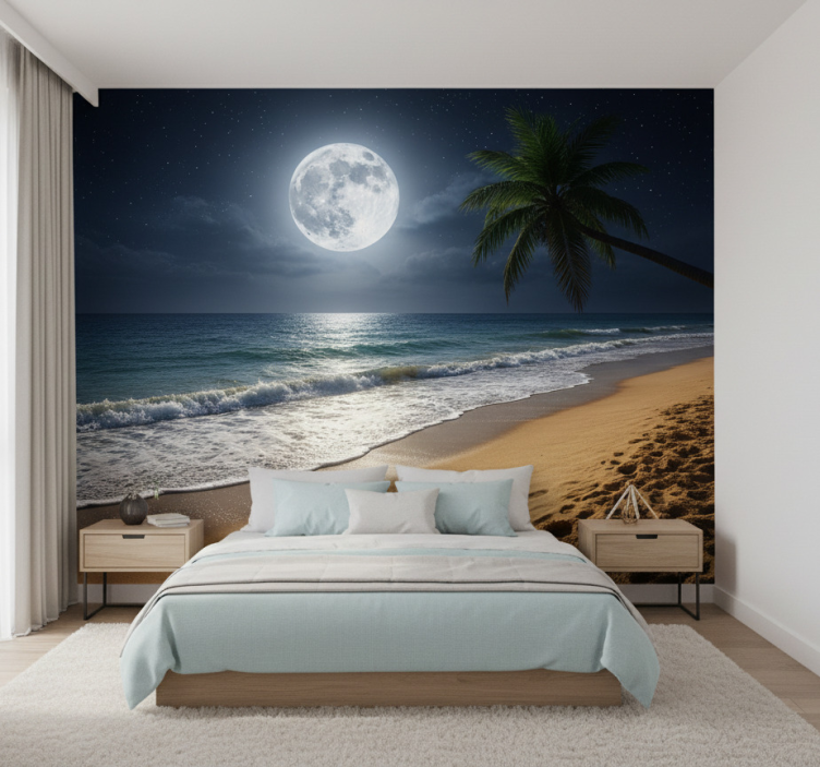Under the sea mural full moon ocean view - TenStickers
