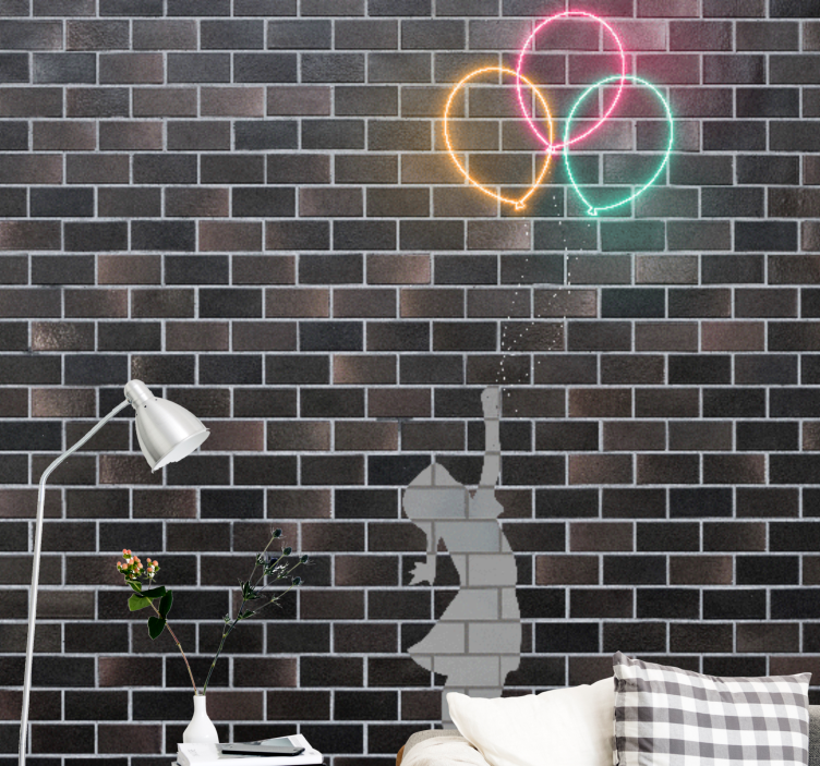 Urban wall mural girl reaching for balloons - TenStickers