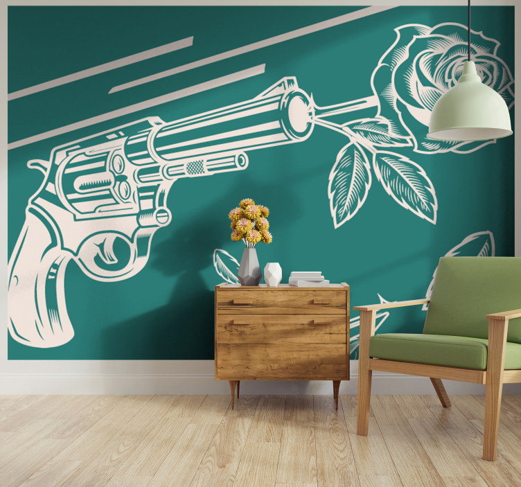 Urban wall mural gun and rose - TenStickers