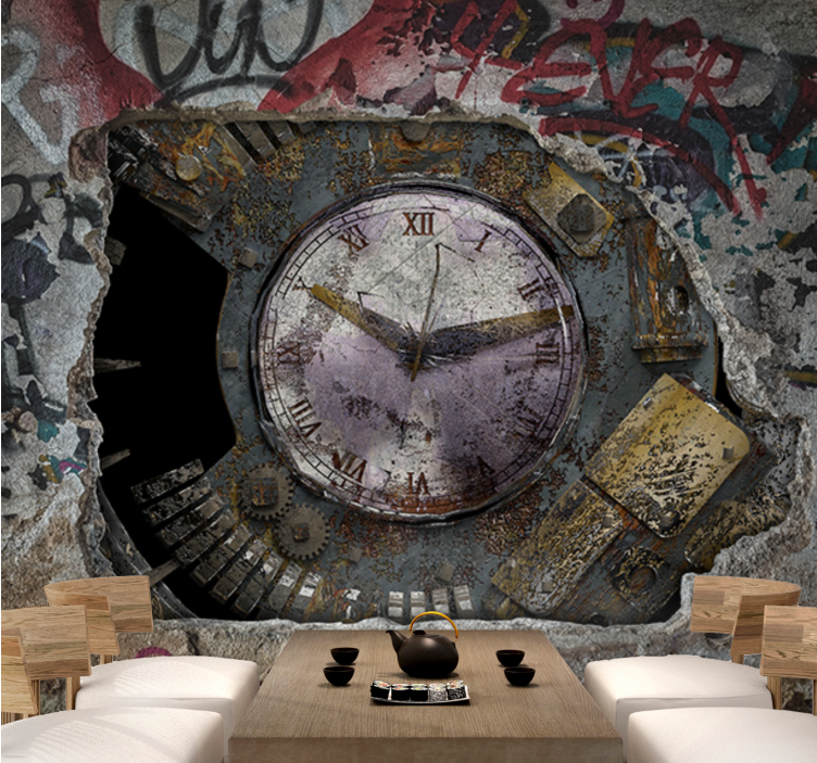 Urban wall mural rusty clock design - TenStickers