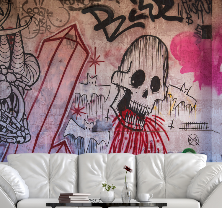 Urban wall mural skull and bats design - TenStickers