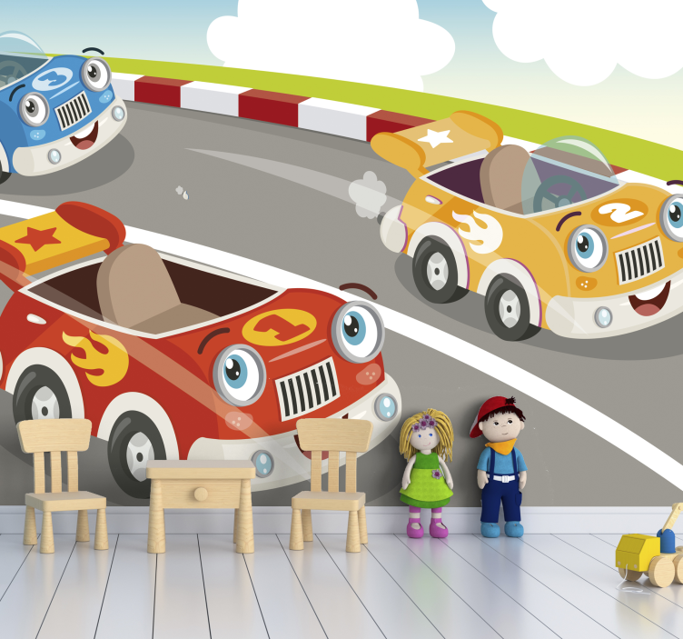 Vehicle wall mural cartoon race cars - TenStickers