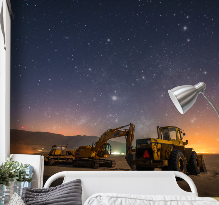 Vehicle wall mural construction equipment night - TenStickers