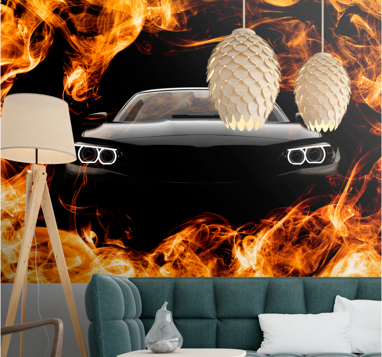 Vehicle wall mural racing car flames design - TenStickers