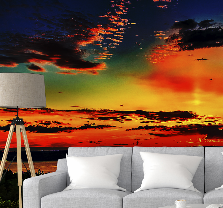 Vivid Sunset Scenery mountain wall mural - TenStickers