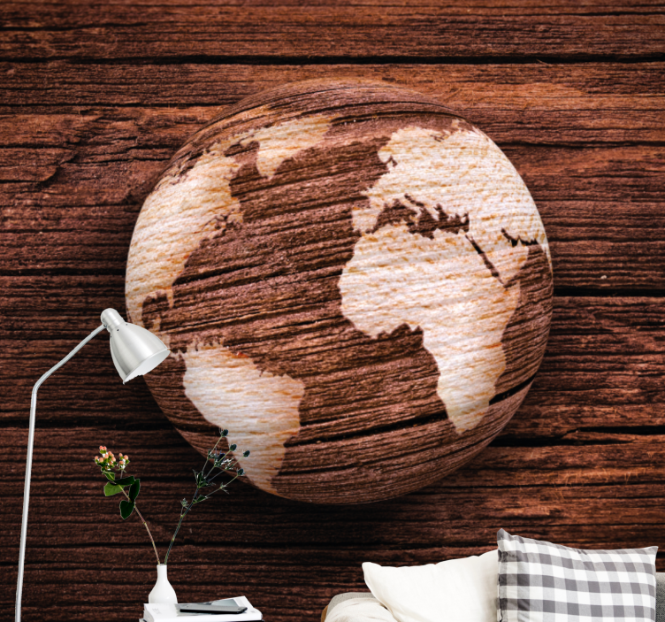 Wooden Texture world map mural - TenStickers